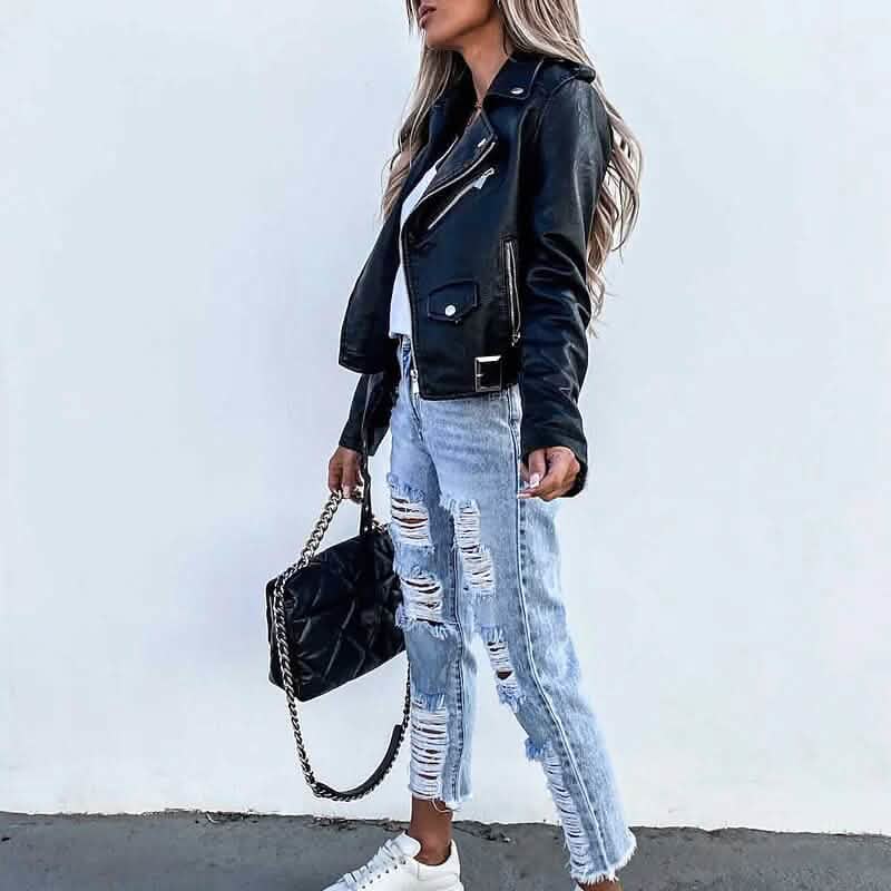 Women's Faux Modern Street Style Leather Jacket Women's Outerwear - Tophatter Daily Deals