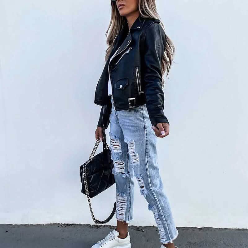 Women's Faux Modern Street Style Leather Jacket Women's Outerwear - Tophatter Daily Deals