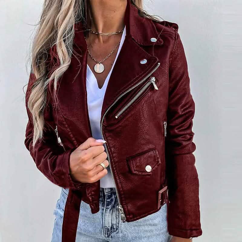 Women's Faux Modern Street Style Leather Jacket Wine Red Women's Outerwear - Tophatter Daily Deals