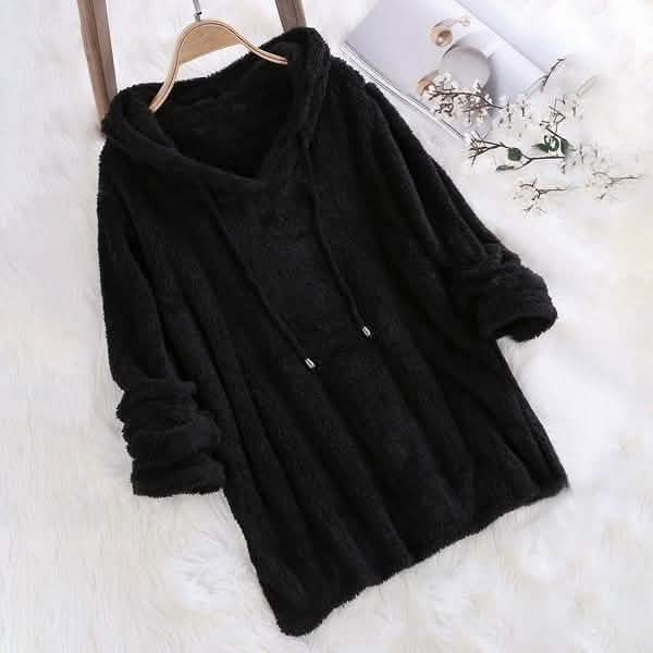 Women's Fleece Hoodie Solid Color Long Sleeve Sweatshirt Black Women's Tops - Tophatter Daily Deals