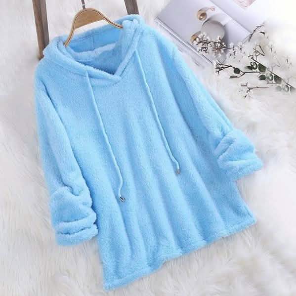 Women's Fleece Hoodie Solid Color Long Sleeve Sweatshirt Blue Women's Tops - Tophatter Daily Deals