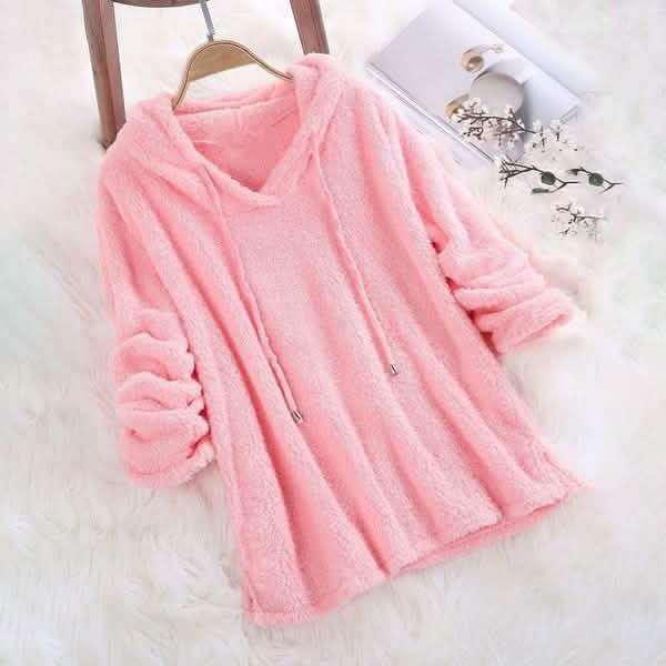 Women's Fleece Hoodie Solid Color Long Sleeve Sweatshirt Pink Women's Tops - Tophatter Daily Deals