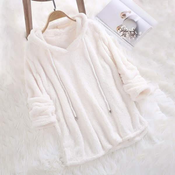 Women's Fleece Hoodie Solid Color Long Sleeve Sweatshirt White Women's Tops - Tophatter Daily Deals