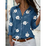 Women's Floral Button Themed Shirt Top Blue Women's Tops - Tophatter Daily Deals