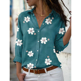 Women's Floral Button Themed Shirt Top Green Women's Tops - Tophatter Daily Deals