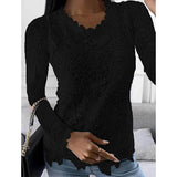 Women's Floral Lace Long Sleeve Blouse Shirt Black Women's Tops - Tophatter Daily Deals
