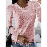 Women's Floral Lace Long Sleeve Blouse Shirt Pink Women's Tops - Tophatter Daily Deals