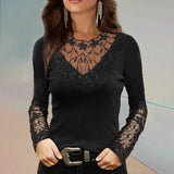 Women's Floral Lace Long Sleeve Top Black Women's Tops - Tophatter Daily Deals
