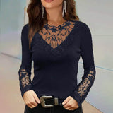 Women's Floral Lace Long Sleeve Top Navy Women's Tops - Tophatter Daily Deals
