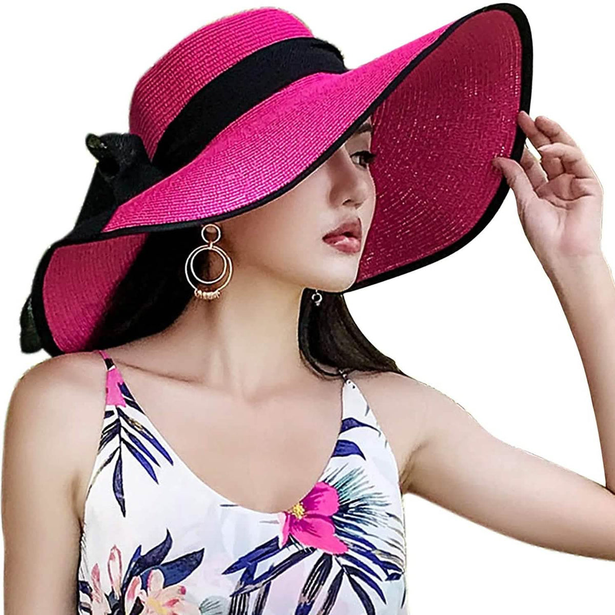 Women's Foldable Floppy Hat Rose Red Hats - Tophatter Daily Deals