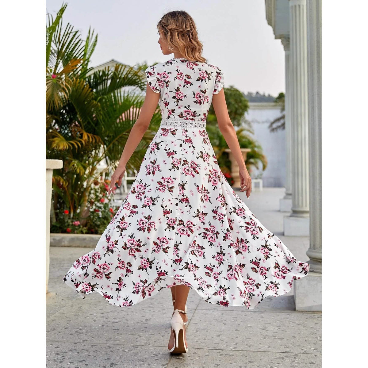 Women's Full Body Floral Print High Low Hem A-Line Dress Women's Dresses - Tophatter Daily Deals