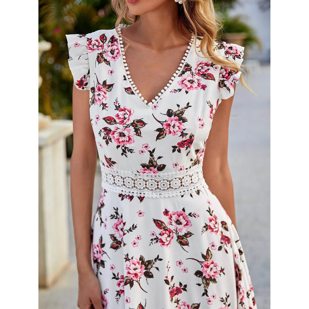 Women's Full Body Floral Print High Low Hem A-Line Dress White Women's Dresses - Tophatter Daily Deals