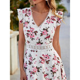 Women's Full Body Floral Print High Low Hem A-Line Dress White Women's Dresses - Tophatter Daily Deals