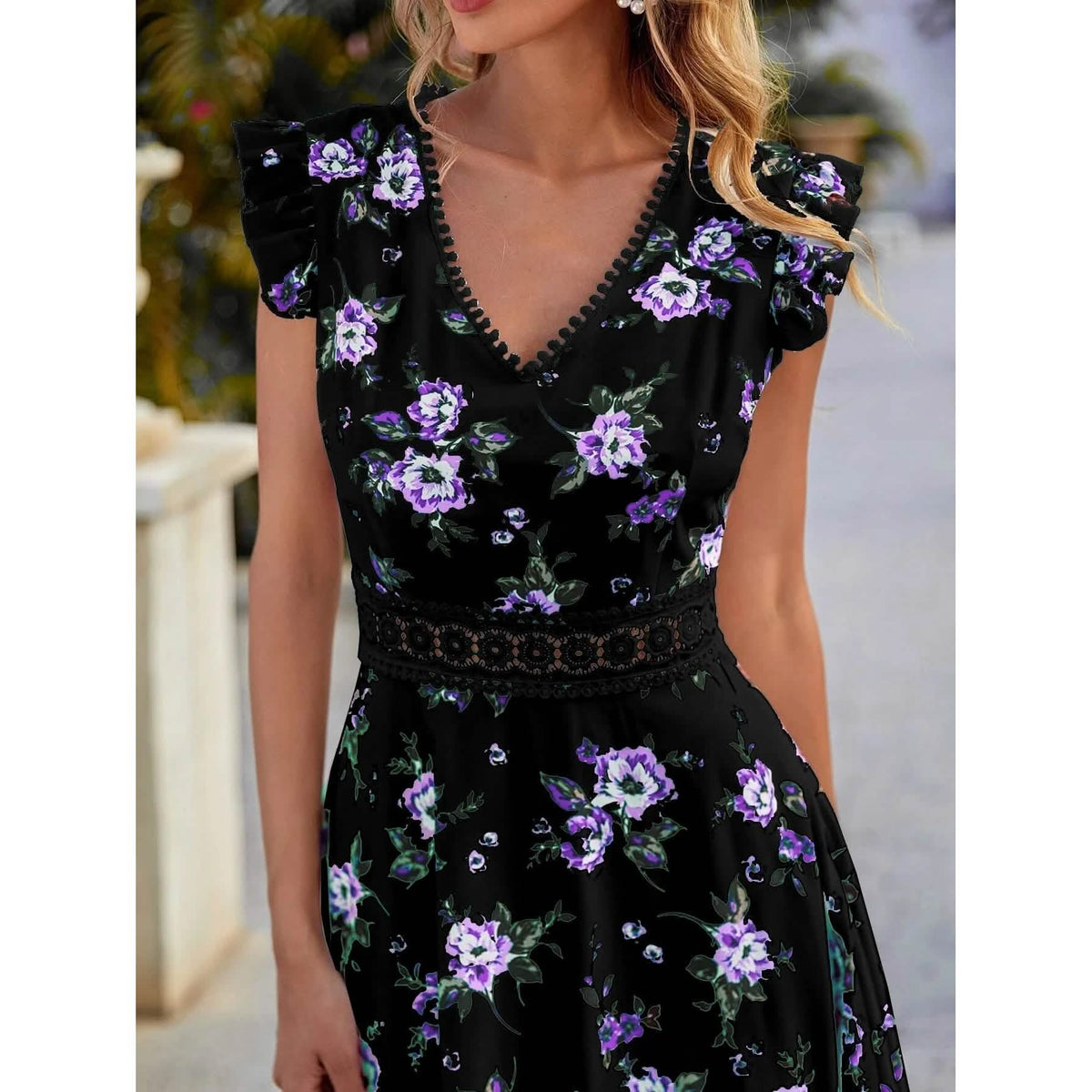 Women's Full Body Floral Print High Low Hem A-Line Dress Black Women's Dresses - Tophatter Daily Deals