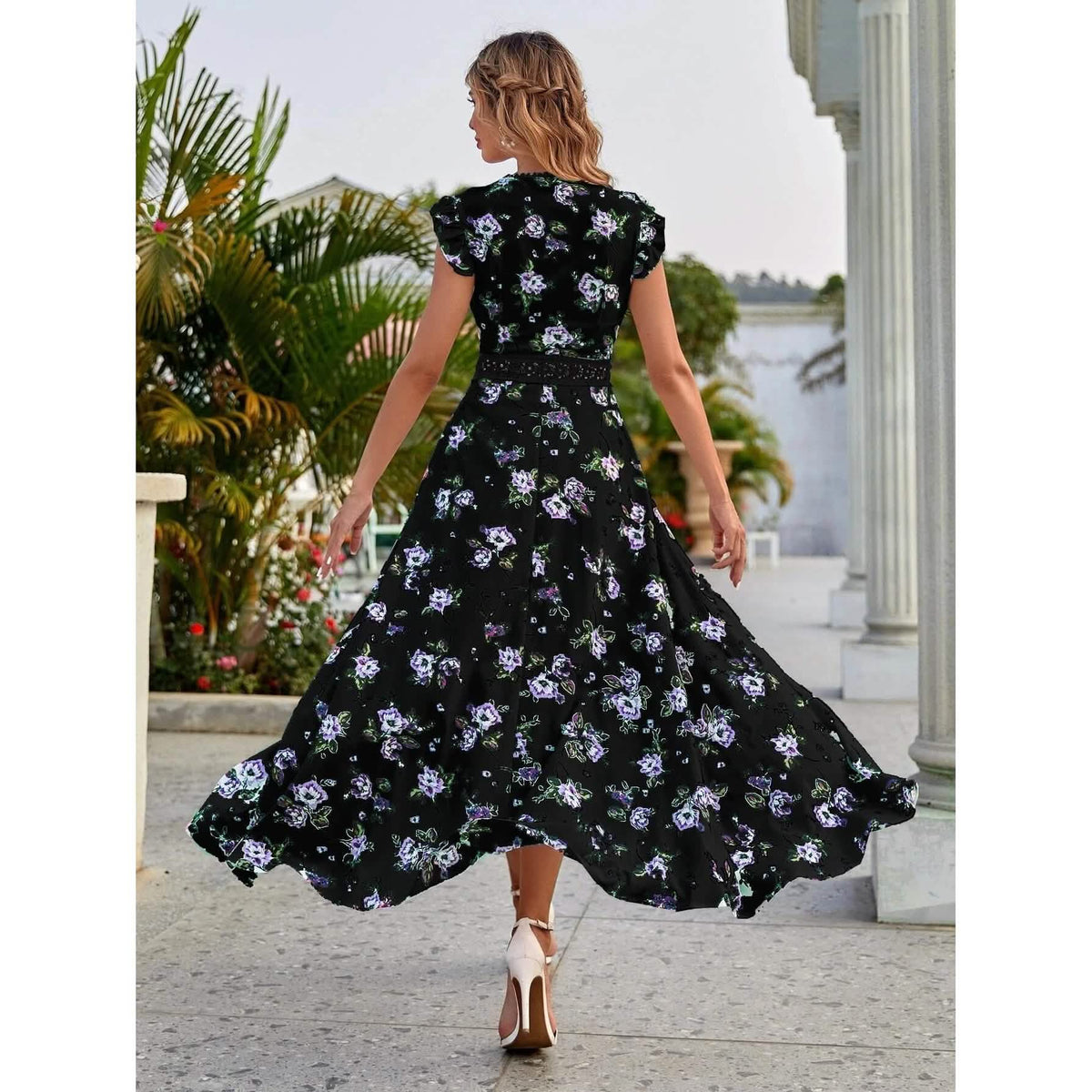 Women's Full Body Floral Print High Low Hem A-Line Dress Women's Dresses - Tophatter Daily Deals