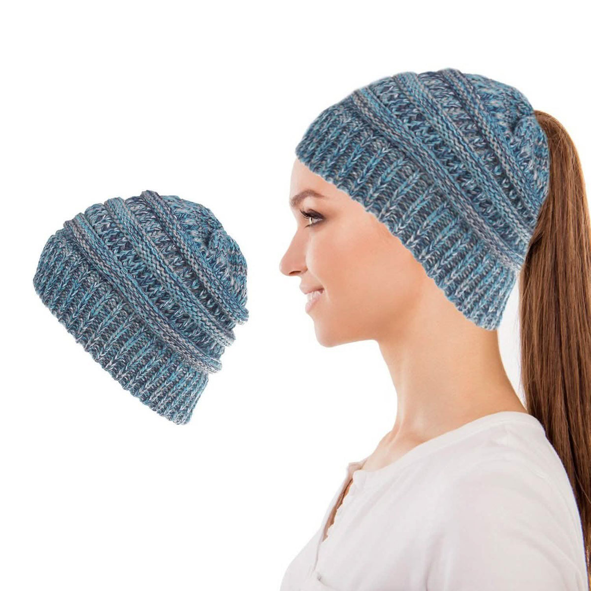Women's Fun Warm Winter Ponytail Beanie Hat Cap Blue Hats - Tophatter Daily Deals