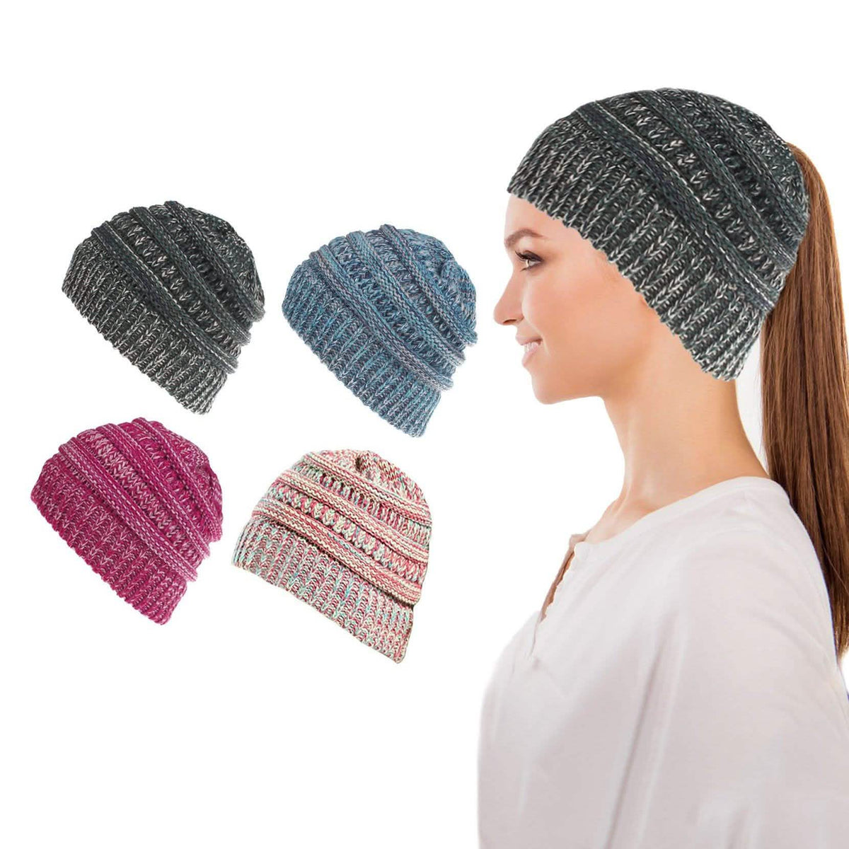 Women's Fun Warm Winter Ponytail Beanie Hat Cap Hats - Tophatter Daily Deals