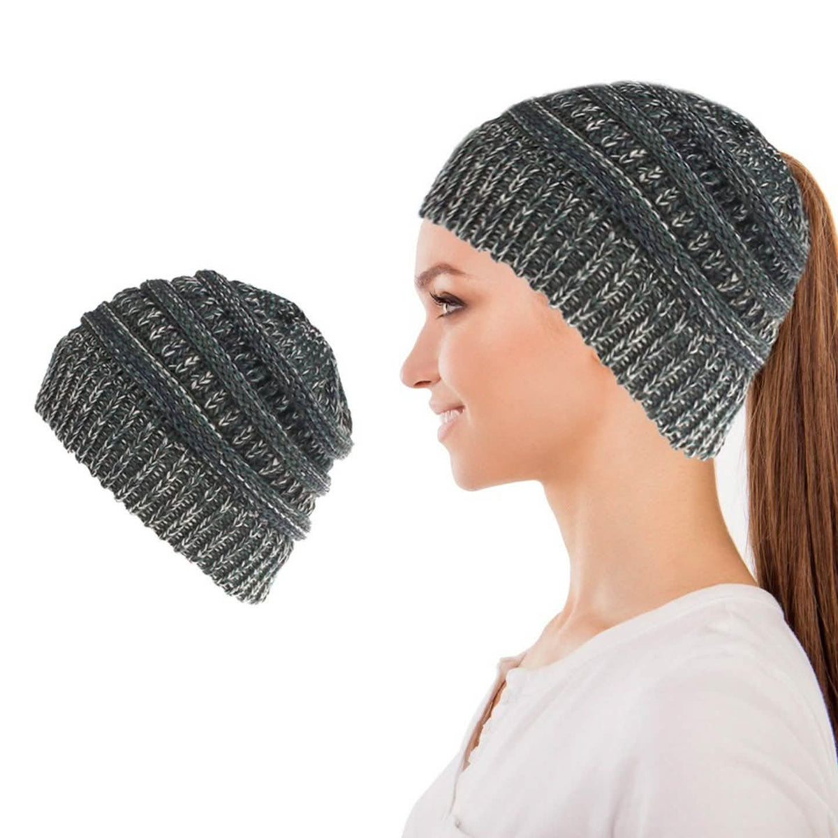 Women's Fun Warm Winter Ponytail Beanie Hat Cap Gray Hats - Tophatter Daily Deals