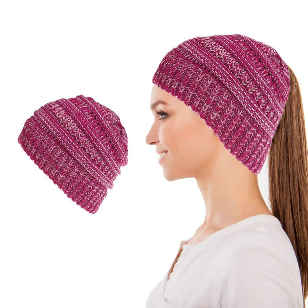 Women's Fun Warm Winter Ponytail Beanie Hat Cap Pink Hats - Tophatter Daily Deals