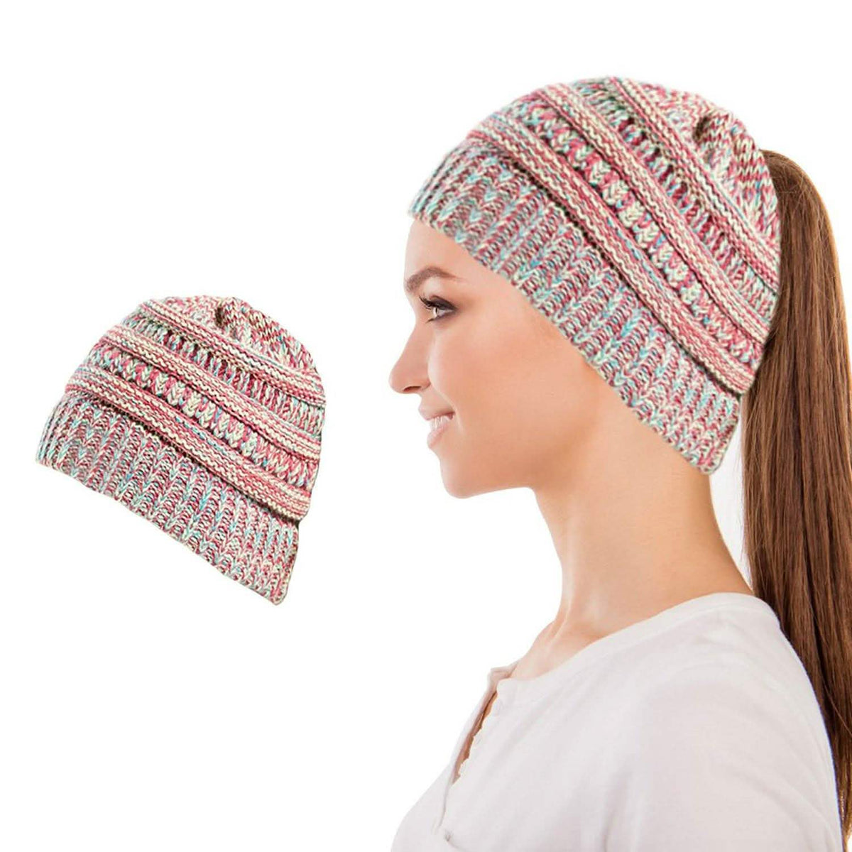 Women's Fun Warm Winter Ponytail Beanie Hat Cap Red Hats - Tophatter Daily Deals