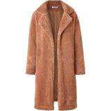 Women's Fuzzy Fleece Lapel Open Front Long Cardigan Coat Apricot Women's Outerwear - Tophatter Daily Deals