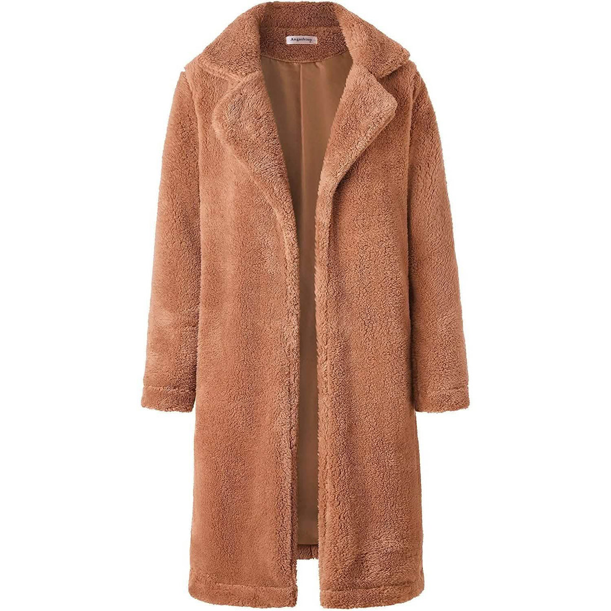 Women's Fuzzy Fleece Lapel Open Front Long Cardigan Coat Apricot Women's Outerwear - Tophatter Daily Deals