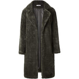 Women's Fuzzy Fleece Lapel Open Front Long Cardigan Coat Army Green Women's Outerwear - Tophatter Daily Deals