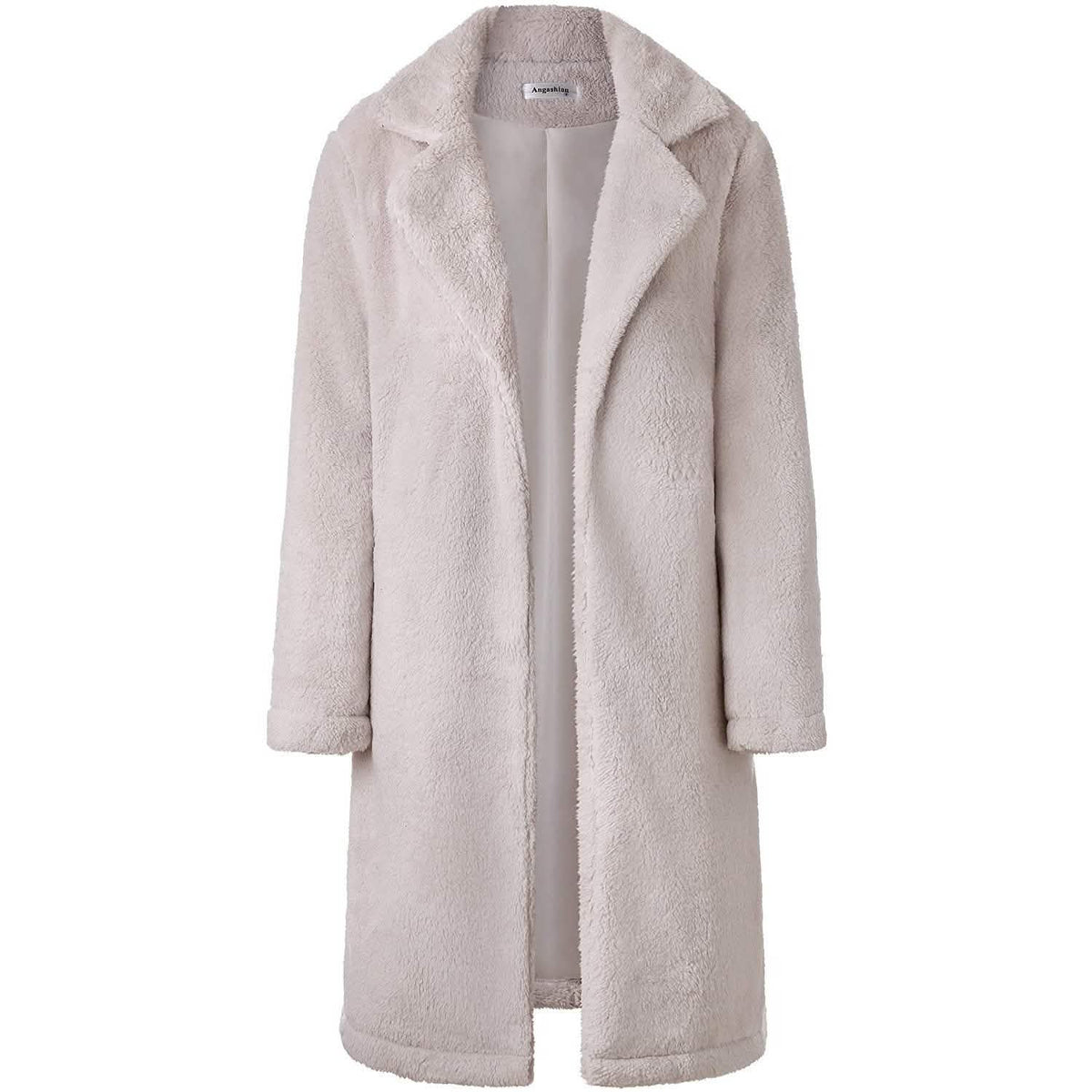 Women's Fuzzy Fleece Lapel Open Front Long Cardigan Coat Beige Women's Outerwear - Tophatter Daily Deals