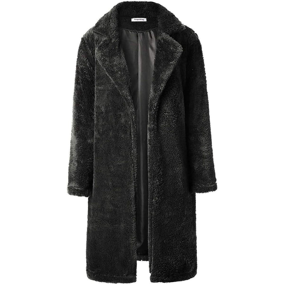 Women's Fuzzy Fleece Lapel Open Front Long Cardigan Coat Black Women's Outerwear - Tophatter Daily Deals