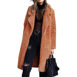 Women's Fuzzy Fleece Lapel Open Front Long Cardigan Coat Women's Outerwear - Tophatter Daily Deals