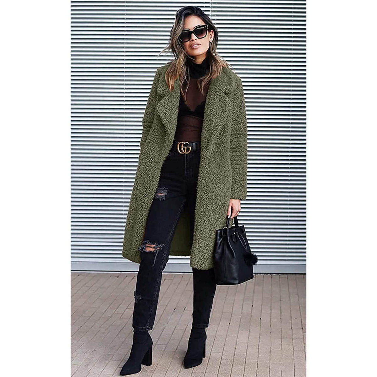Women's Fuzzy Fleece Lapel Open Front Long Cardigan Coat Women's Outerwear - Tophatter Daily Deals