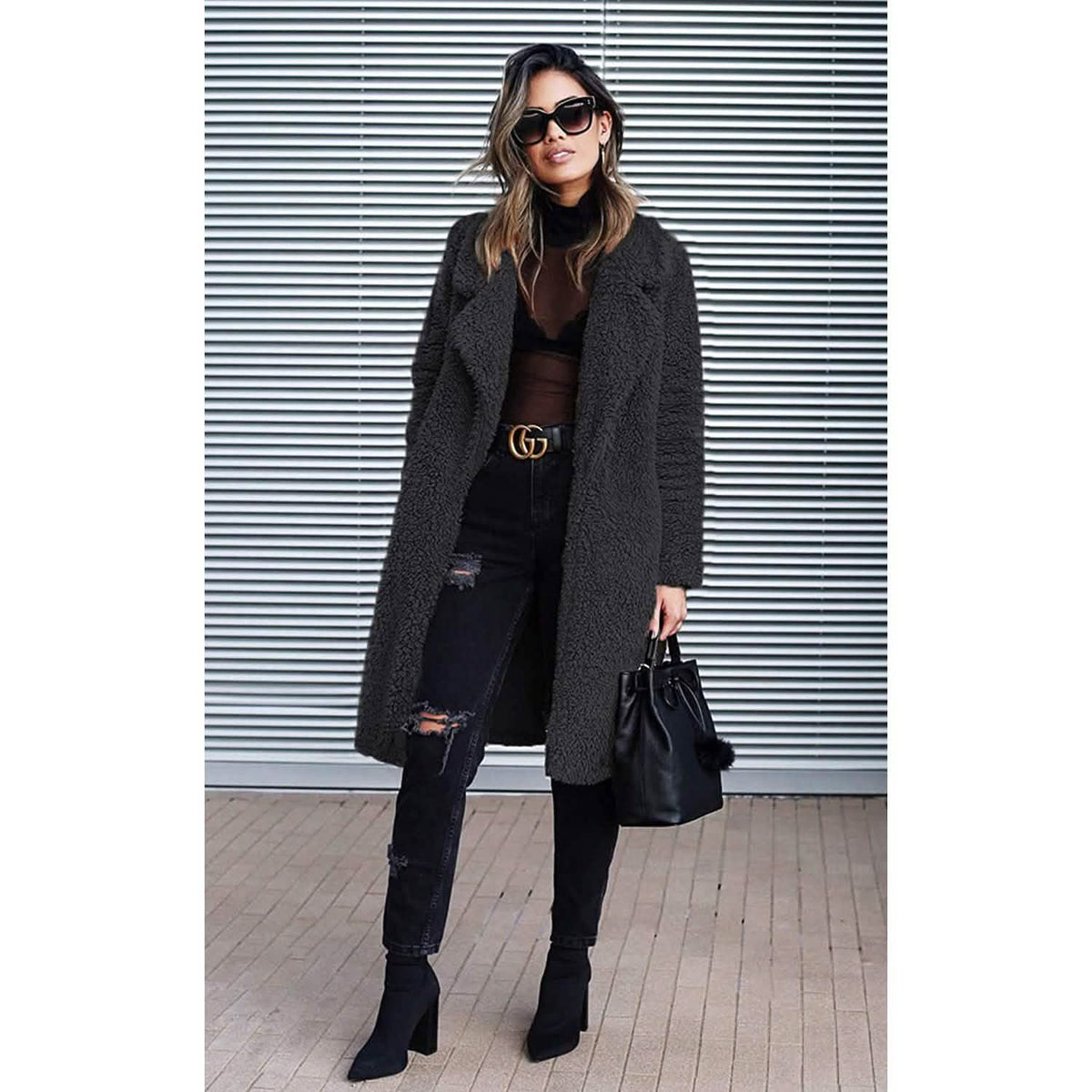 Women's Fuzzy Fleece Lapel Open Front Long Cardigan Coat Women's Outerwear - Tophatter Daily Deals