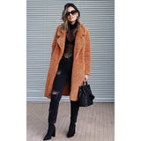 Women's Fuzzy Fleece Lapel Open Front Long Cardigan Coat Women's Outerwear - Tophatter Daily Deals