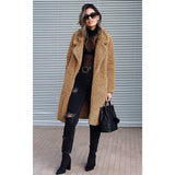 Women's Fuzzy Fleece Lapel Open Front Long Cardigan Coat Women's Outerwear - Tophatter Daily Deals