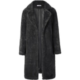 Women's Fuzzy Fleece Lapel Open Front Long Cardigan Coat Dark Gray Women's Outerwear - Tophatter Daily Deals