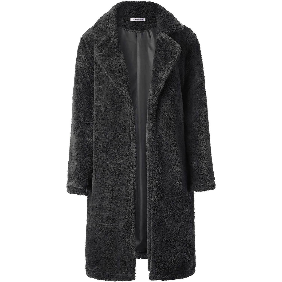 Women's Fuzzy Fleece Lapel Open Front Long Cardigan Coat Dark Gray Women's Outerwear - Tophatter Daily Deals