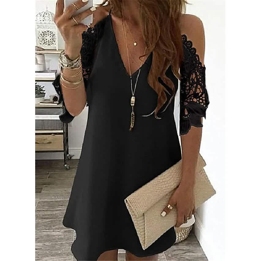Women's Half Sleeve Solid Cutout Shift Dress Black Women's Dresses - Tophatter Daily Deals