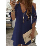 Women's Half Sleeve Solid Cutout Shift Dress Navy Women's Dresses - Tophatter Daily Deals