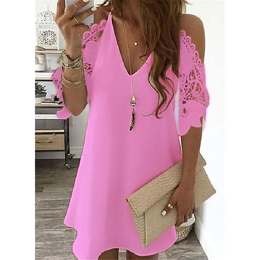 Women's Half Sleeve Solid Cutout Shift Dress Pink Women's Dresses - Tophatter Daily Deals