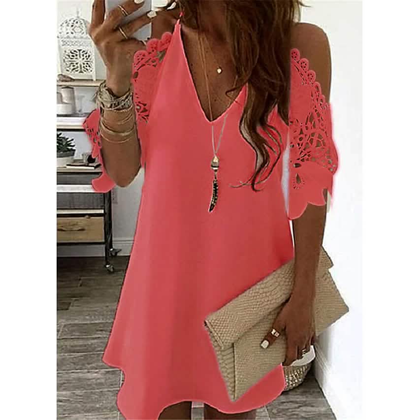 Women's Half Sleeve Solid Cutout Shift Dress Red Women's Dresses - Tophatter Daily Deals