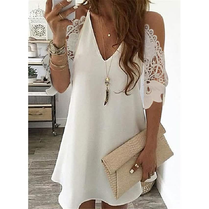 Women's Half Sleeve Solid Cutout Shift Dress White Women's Dresses - Tophatter Daily Deals