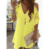 Women's Half Sleeve Solid Cutout Shift Dress Yellow Women's Dresses - Tophatter Daily Deals