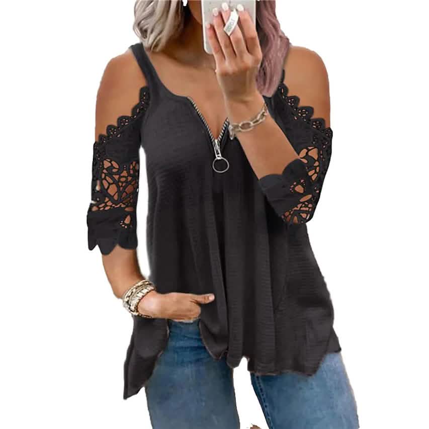 Women's Half Sleeve V Neck Sexy Top Black Women's Tops - Tophatter Daily Deals