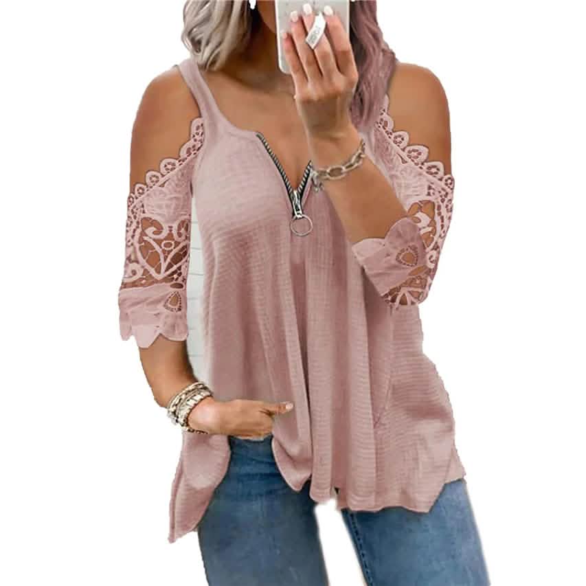 Women's Half Sleeve V Neck Sexy Top Pink Women's Tops - Tophatter Daily Deals