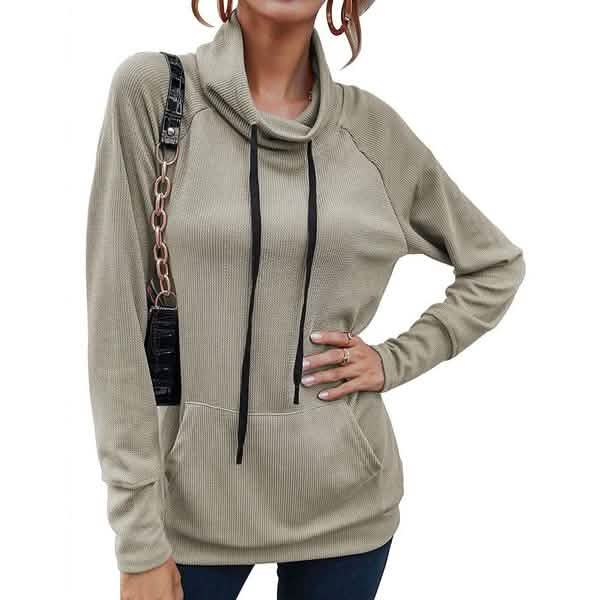 Women's High Collar Long Sleeve Lace Loose Pullover Top Hoodie Apricot Women's Tops - Tophatter Daily Deals