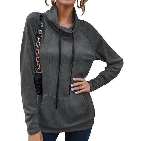 Women's High Collar Long Sleeve Lace Loose Pullover Top Hoodie Gray Women's Tops - Tophatter Daily Deals