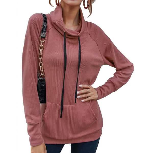 Women's High Collar Long Sleeve Lace Loose Pullover Top Hoodie Red Women's Tops - Tophatter Daily Deals