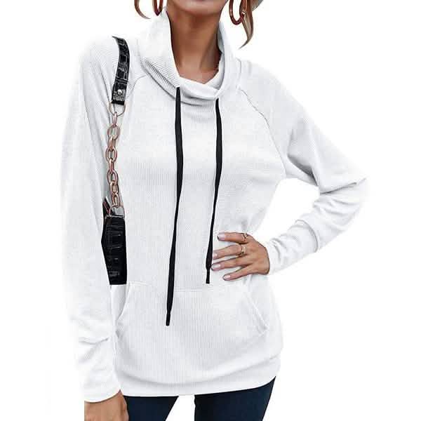 Women's High Collar Long Sleeve Lace Loose Pullover Top Hoodie White Women's Tops - Tophatter Daily Deals