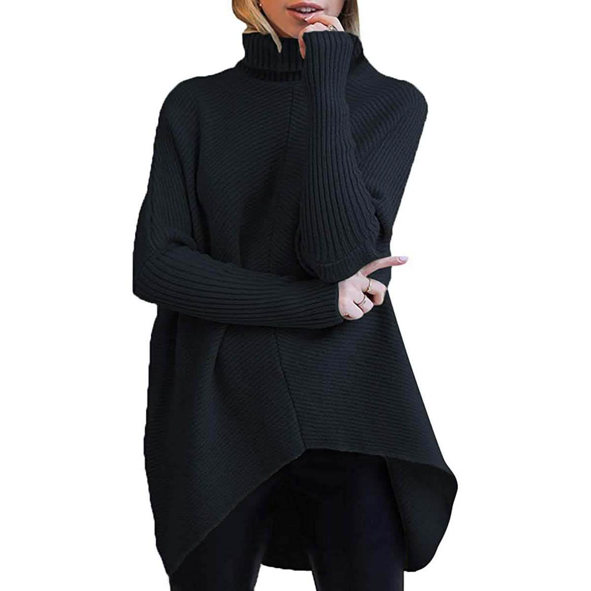 Women's High Neck Long Sweater Black Women's Tops - Tophatter Daily Deals