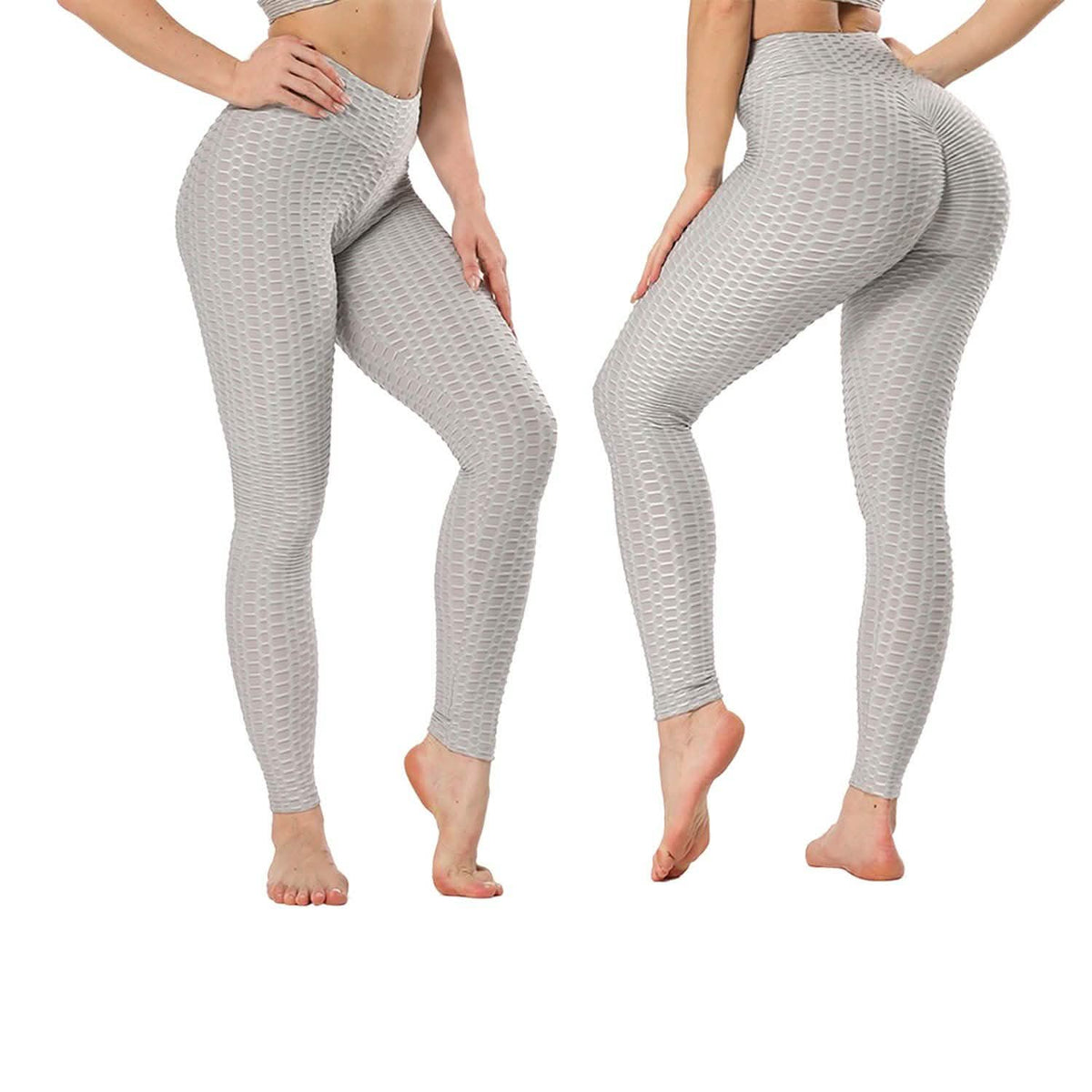 Women's High Waist Textured Butt Lifting Slimming Workout Leggings Tights Pants Light Gray Women's Bottoms - Tophatter Daily Deals